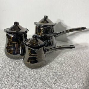 Dalebrook Dark Grey Gold Marbled Enamel Arabic Turkish Coffee Pot Set 6pc